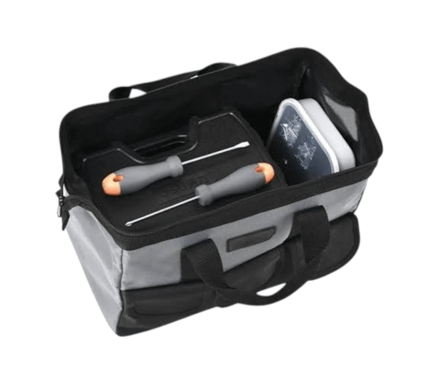 Open DL430016 Tool Bag 16'' (DELI) showing organized tools and compartments.