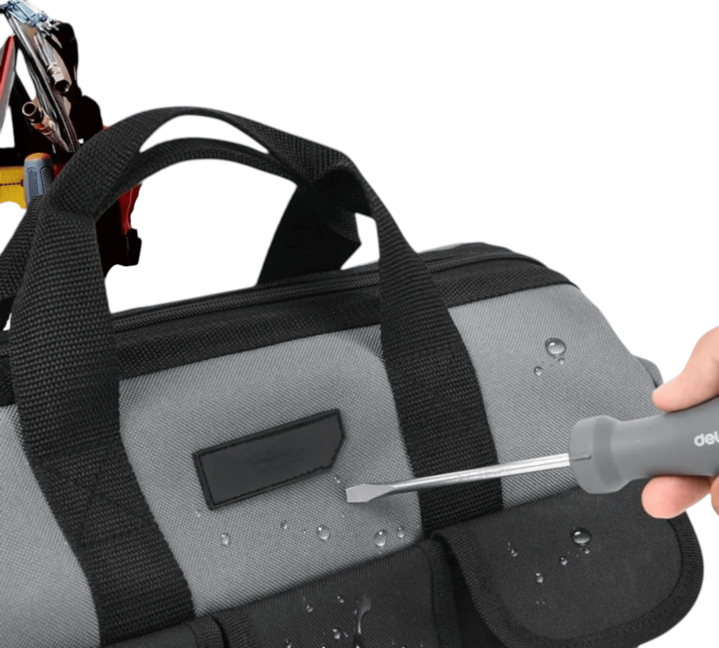 DL430016 Tool Bag 16'' (DELI) in use with Oxford cloth design, showing durability and practicality for professional tool storage.
