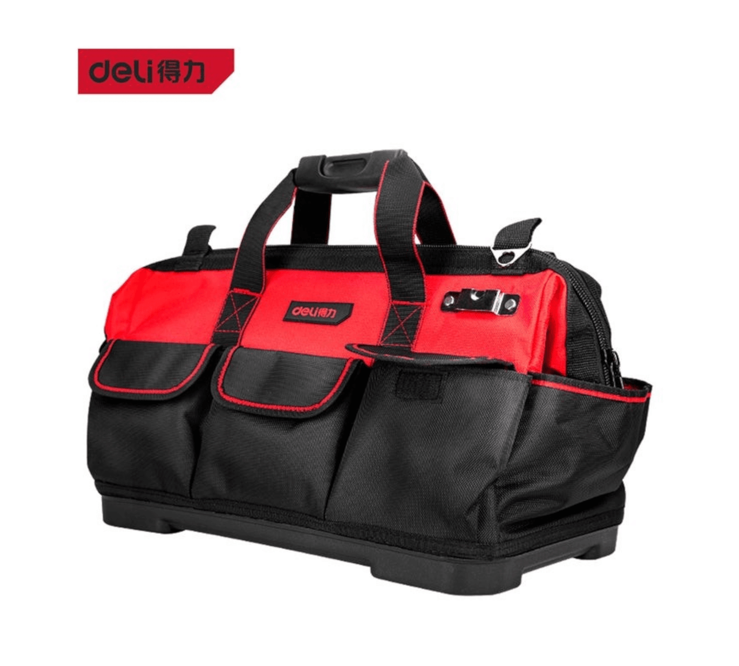 DL430318 Plastic Bottom Tool Bag 18″ (DELI) - Durable Oxford cloth tool bag with reinforced steel bar for professional use.