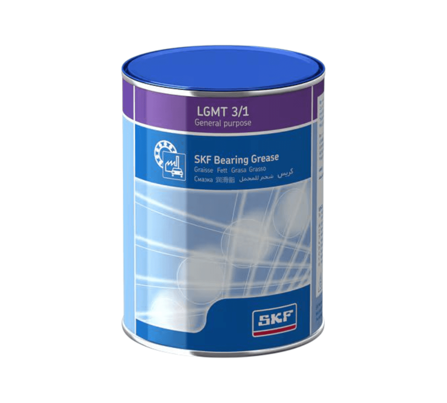 SKF BEARING GREASE LGMT 3/1 GENERAL PURPOSE lubricant can, designed for industrial and automotive applications.