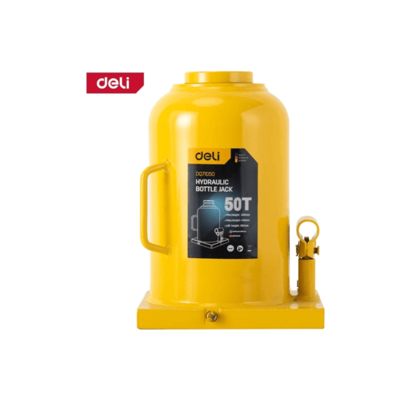 EDQ71050 50T Hydraulic Bottle Jack (DELI) displayed against a plain background, showcasing its robust construction and high-capacity design.