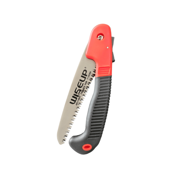 FOLDABLE SAW 7″/180MM 110601 (WISEUP) showing its compact design, featuring a high-quality steel blade and ergonomic handle for efficient cutting.