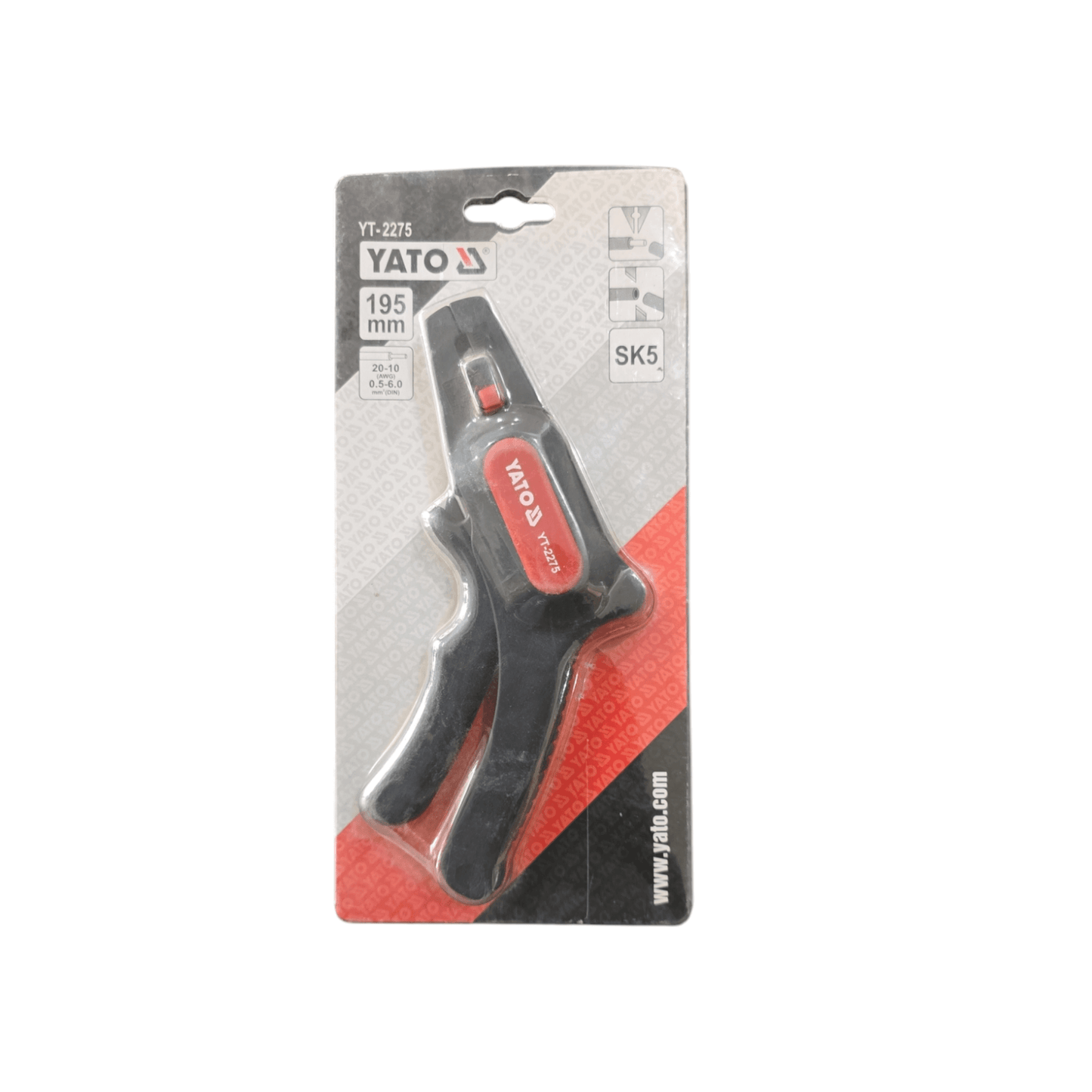 Packaging of YT-2275 Automatic Wire Stripper (YATO), professional-grade electrical tool for precise wire stripping.