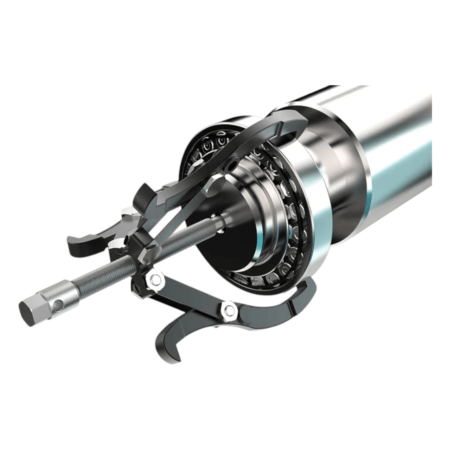 YT-2522 Bearing Puller 8″(YATO) removing a cylindrical bearing from a metal shaft with precision, ideal for automotive and industrial use.
