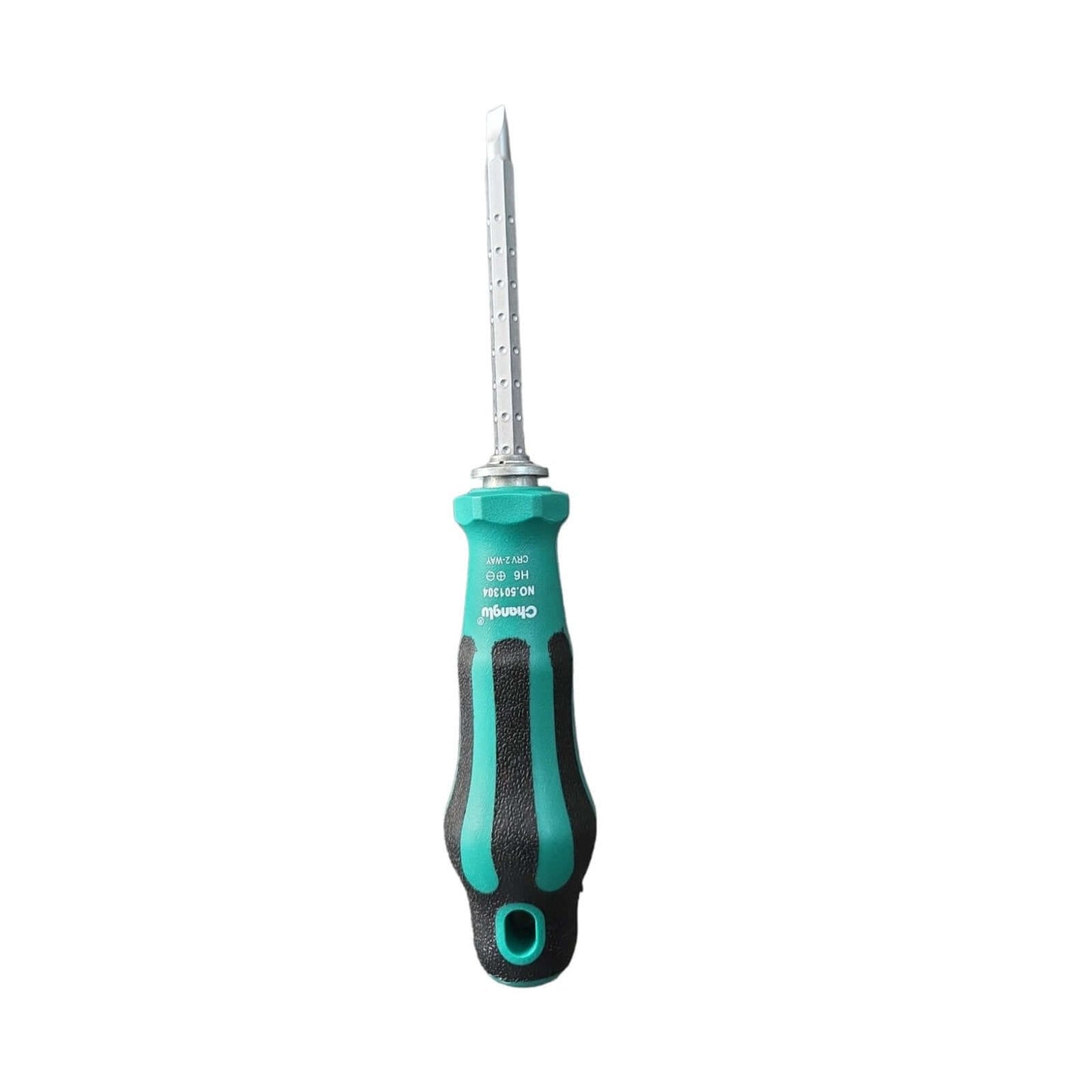 RETRACTABLE DUAL-PURPOSE SCREW DRIVER CL50134 (CHANGLU) with flathead tip, ideal for professionals and DIY enthusiasts, shown in green and black.