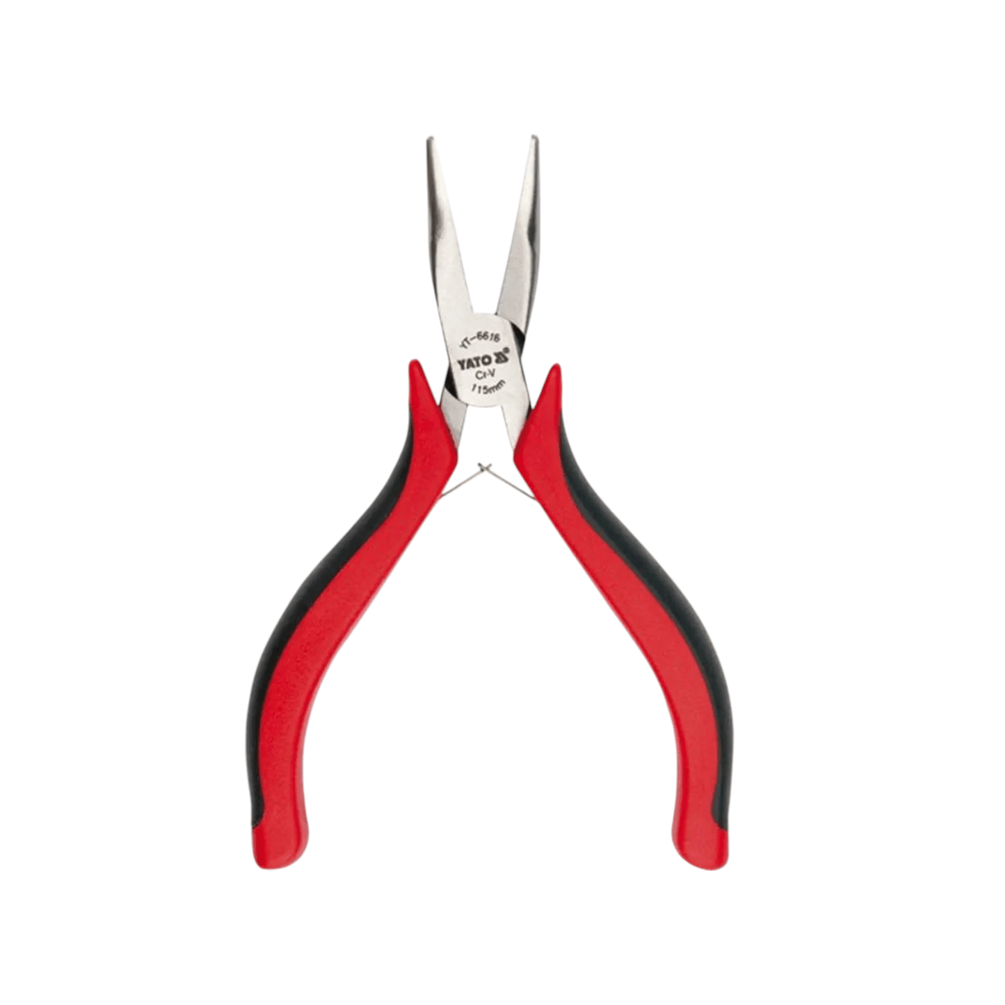 YT-6616 Mini Long Nose Plier (YATO) with ergonomic red and black handle, designed for precision tasks in tight spaces.