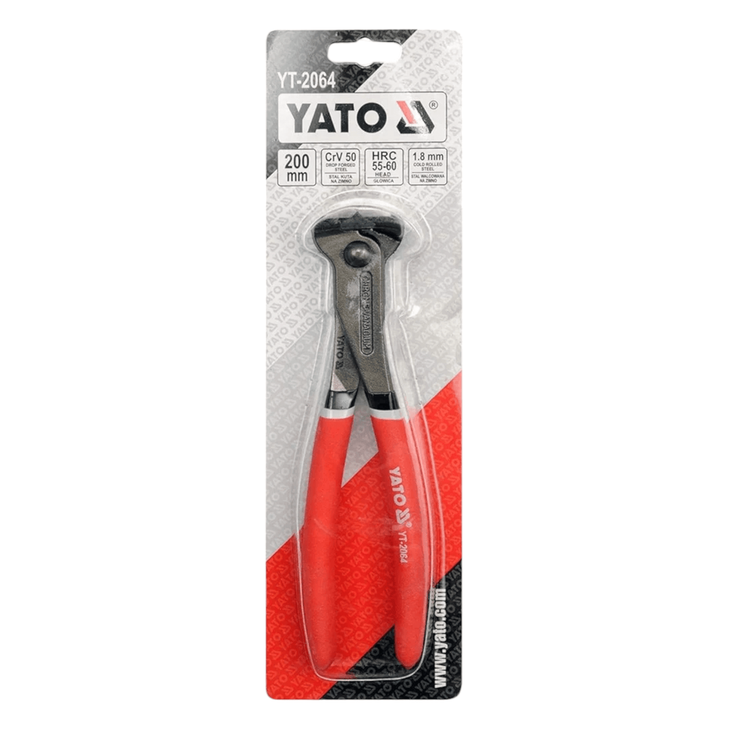 YT-2064 End Cutting Plier 8″ (YATO) in packaging, durable tool for professionals, featuring robust build for precision cutting.