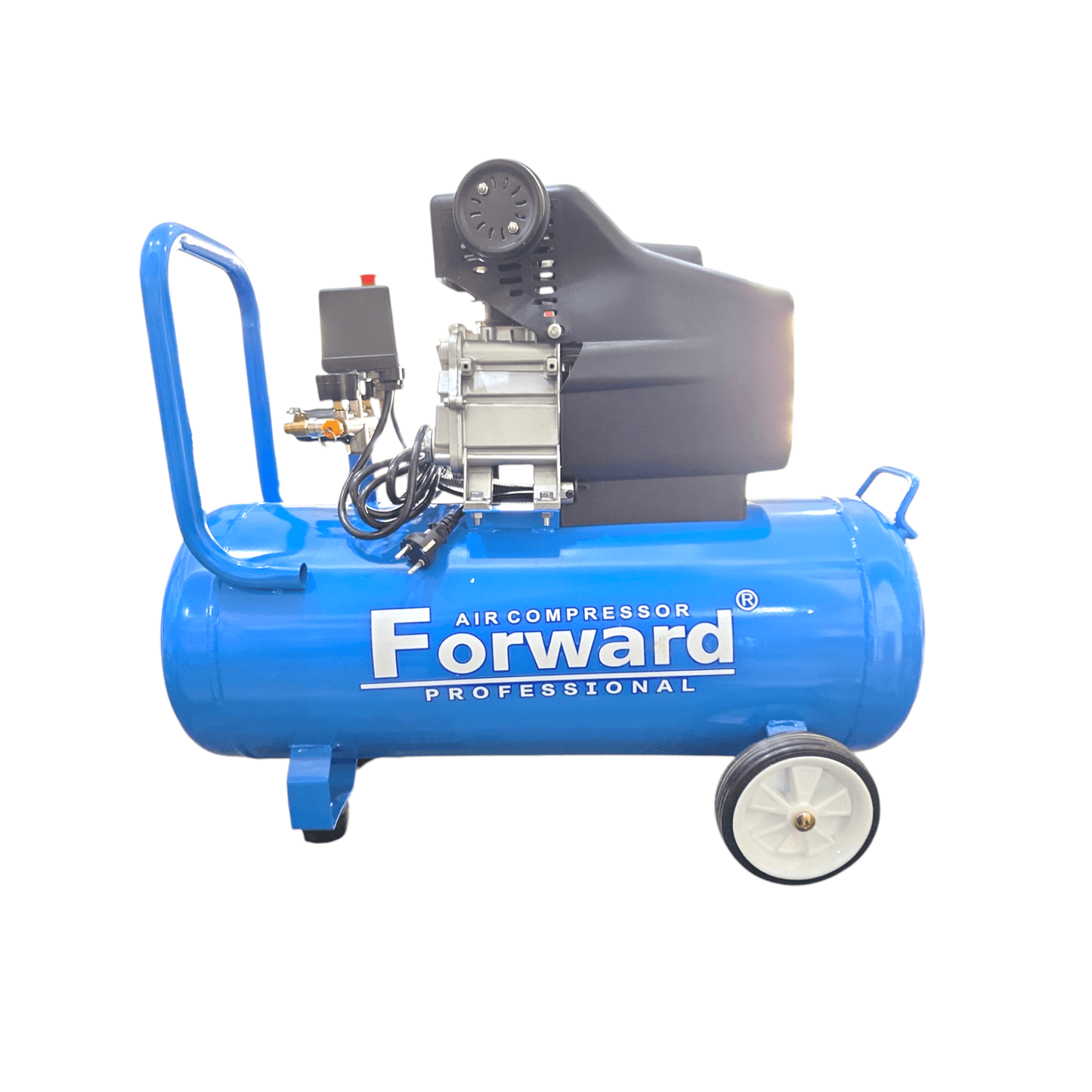 Air Compressor 50L (FORWARD) - Blue air compressor with 50-liter tank and high-performance motor for professionals and DIY users.