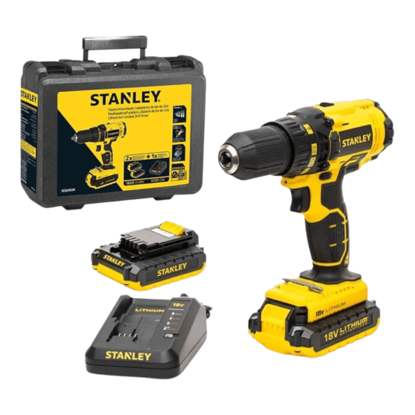 SCD20S2K-B5 Cordless Drill 18V 1.5Ah (STANLEY) with battery, charger, and case for professional and DIY use