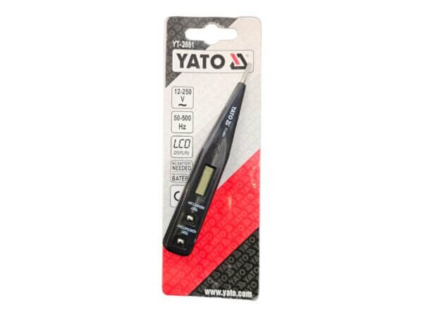 Digital Voltage Tester YT2861 YATO in packaging for electrical diagnostics and voltage detection.