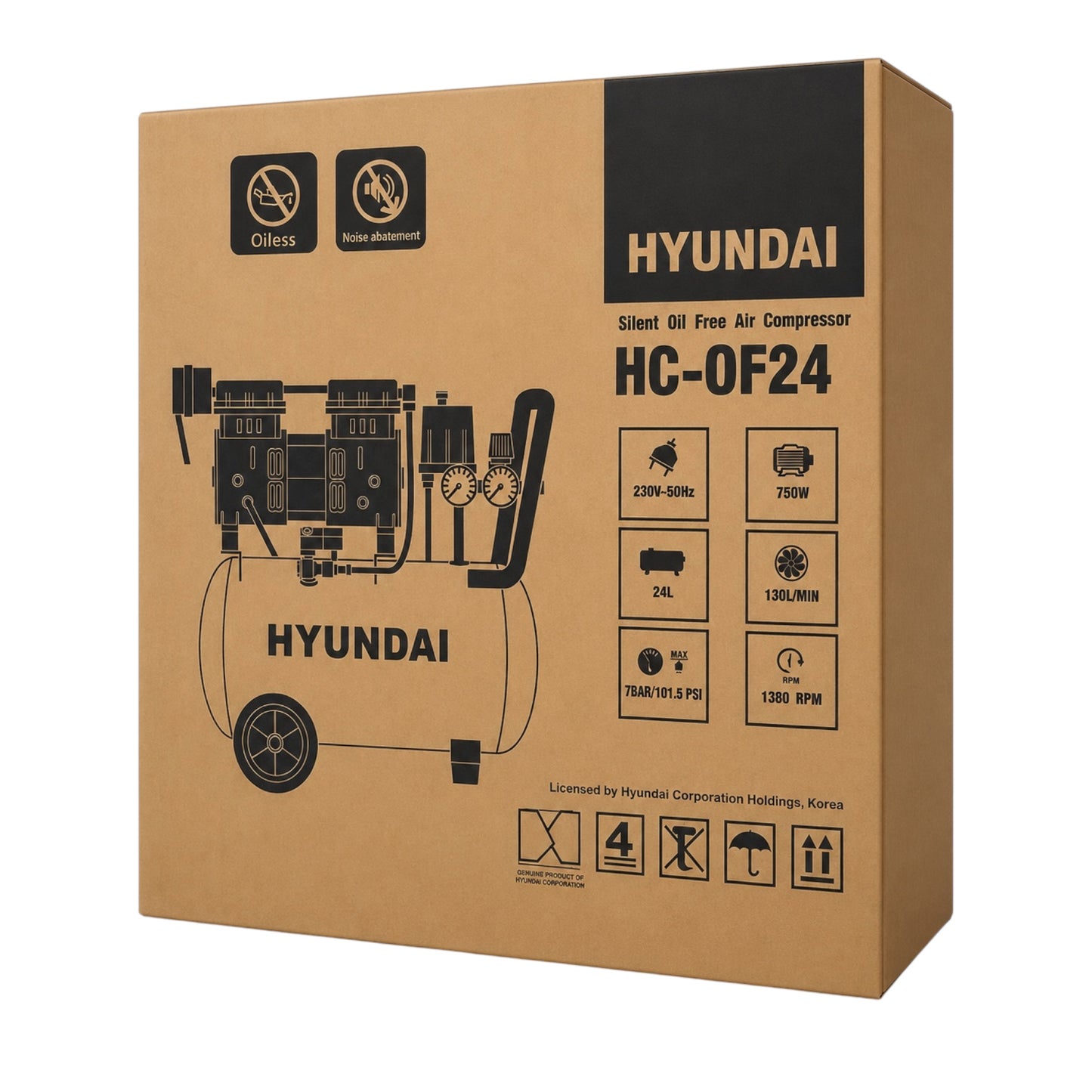 HC-0F24 Air Compressor 24L Oil Free 1.5HP (HYUNDAI)