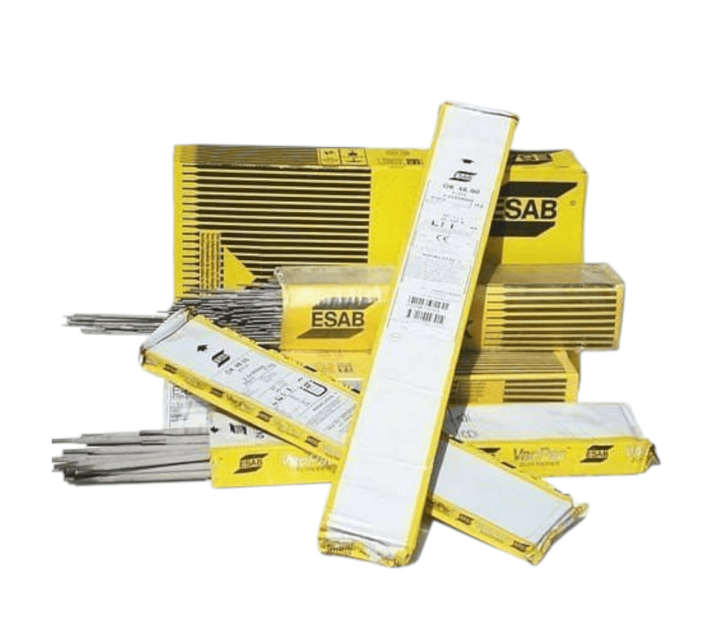 Boxes of ESAB 7018 Welding Electrodes for high-strength, all-position welding displayed on a white background.