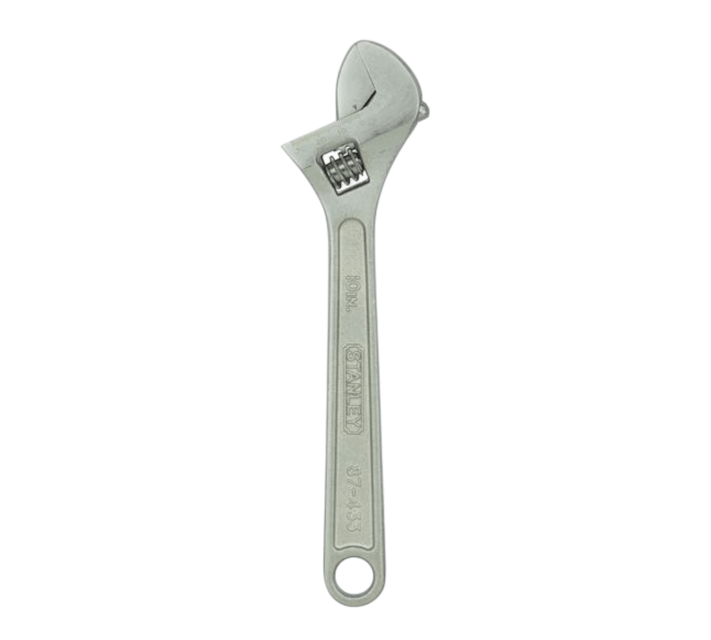 STMT87433-8 Adjustable Wrench 10″ (STANLEY) chrome-plated spanner with movable jaw and knurled adjusting mechanism for precision.