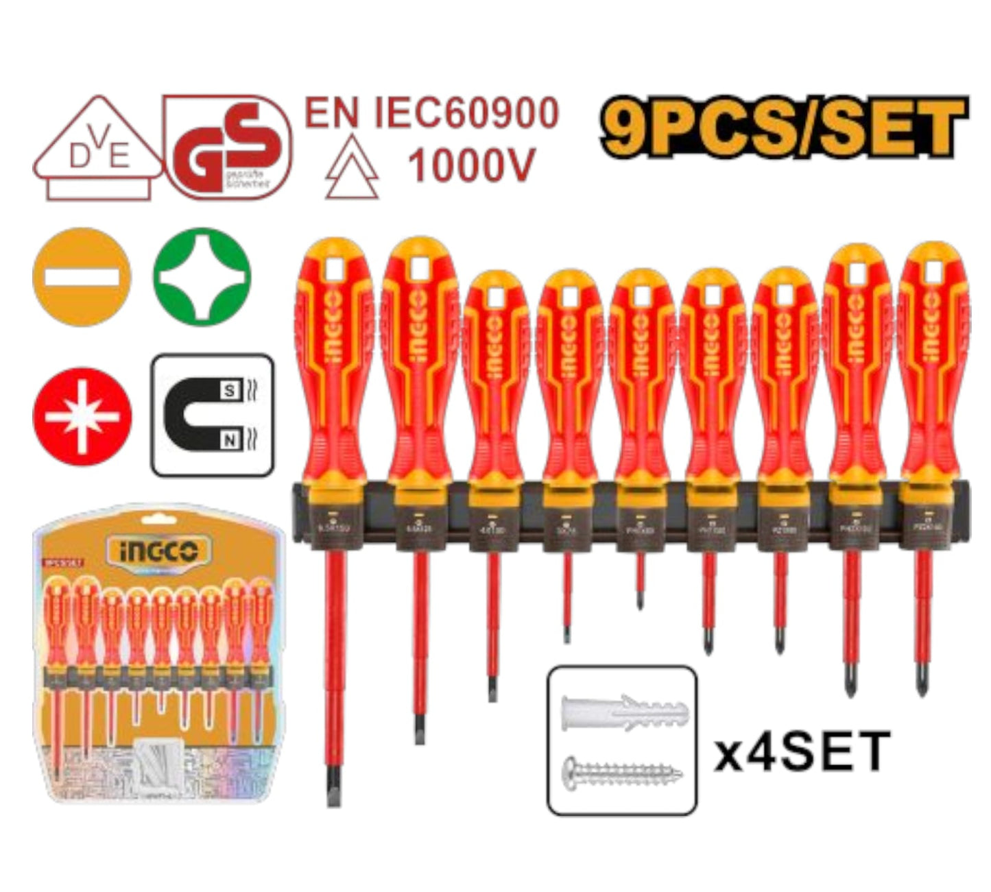 HKISD0908 9PCS INSULATED SCREWDRIVER SET INGCO