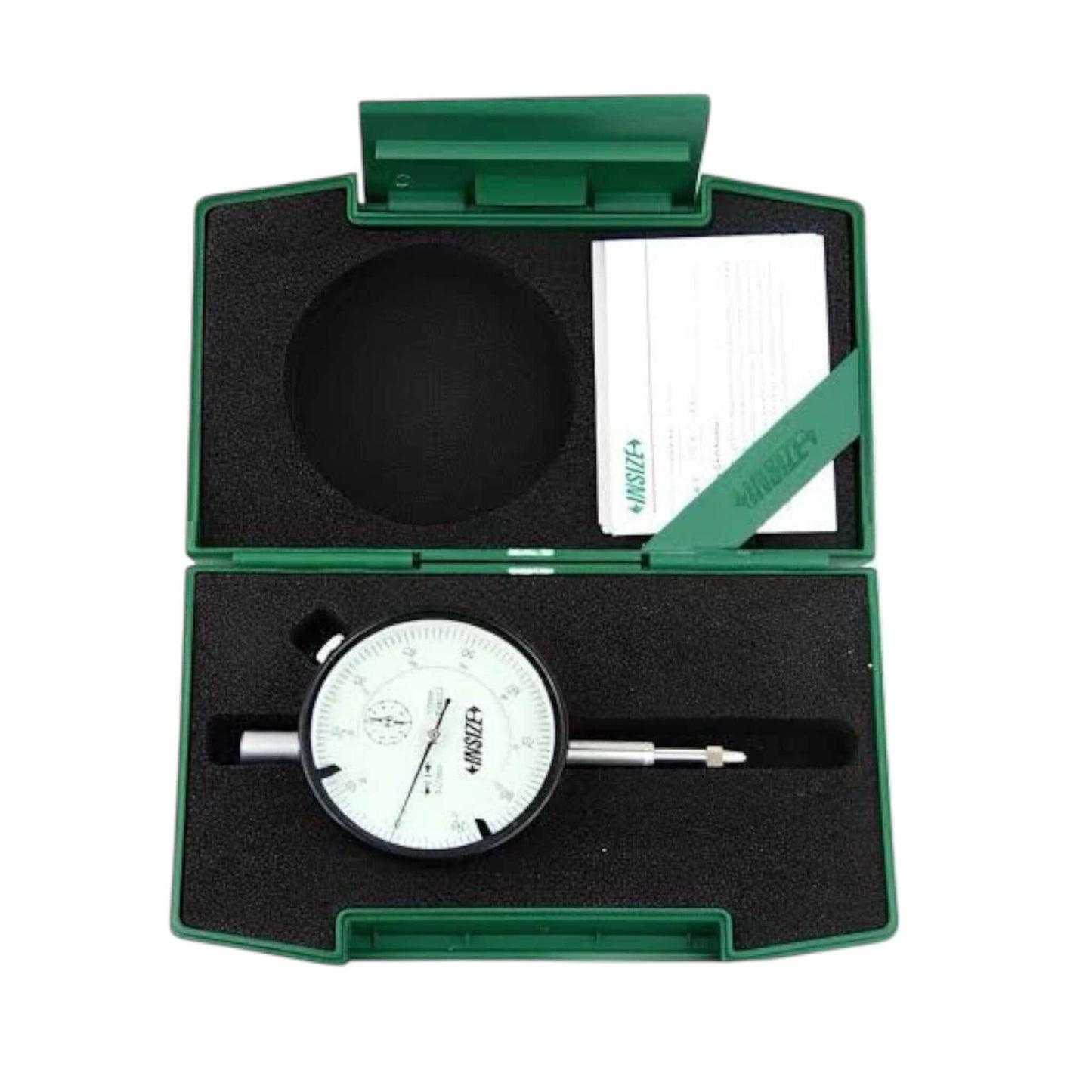 2308-10A Dial indicator 10×0.01mm (INSIZE) precision measurement tool in green protective case.
