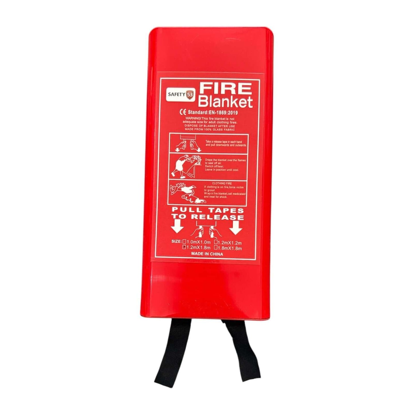 Fire Blanket 1.2mx1.8m in red packaging for safety in homes and workplaces