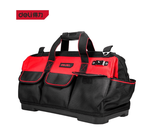 DL430318 Plastic Bottom Tool Bag 18″ (DELI) - Durable Oxford cloth tool bag with reinforced steel bar for professional use.