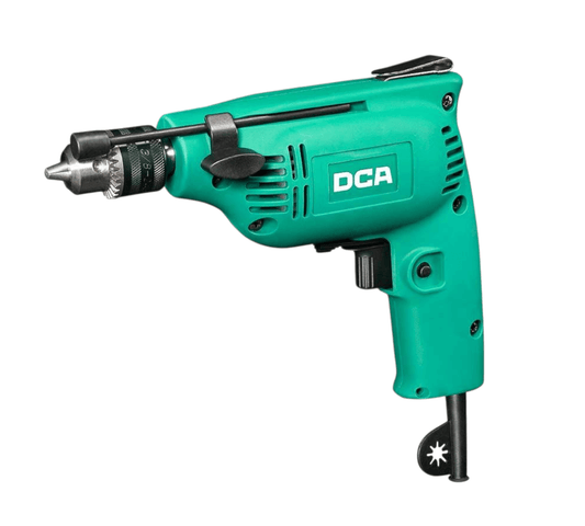 AJZ02-6A Electric Drill 1/4″ 6.5mm 230w (DCA) compact and efficient tool for professional and home use, showcasing green handheld design.