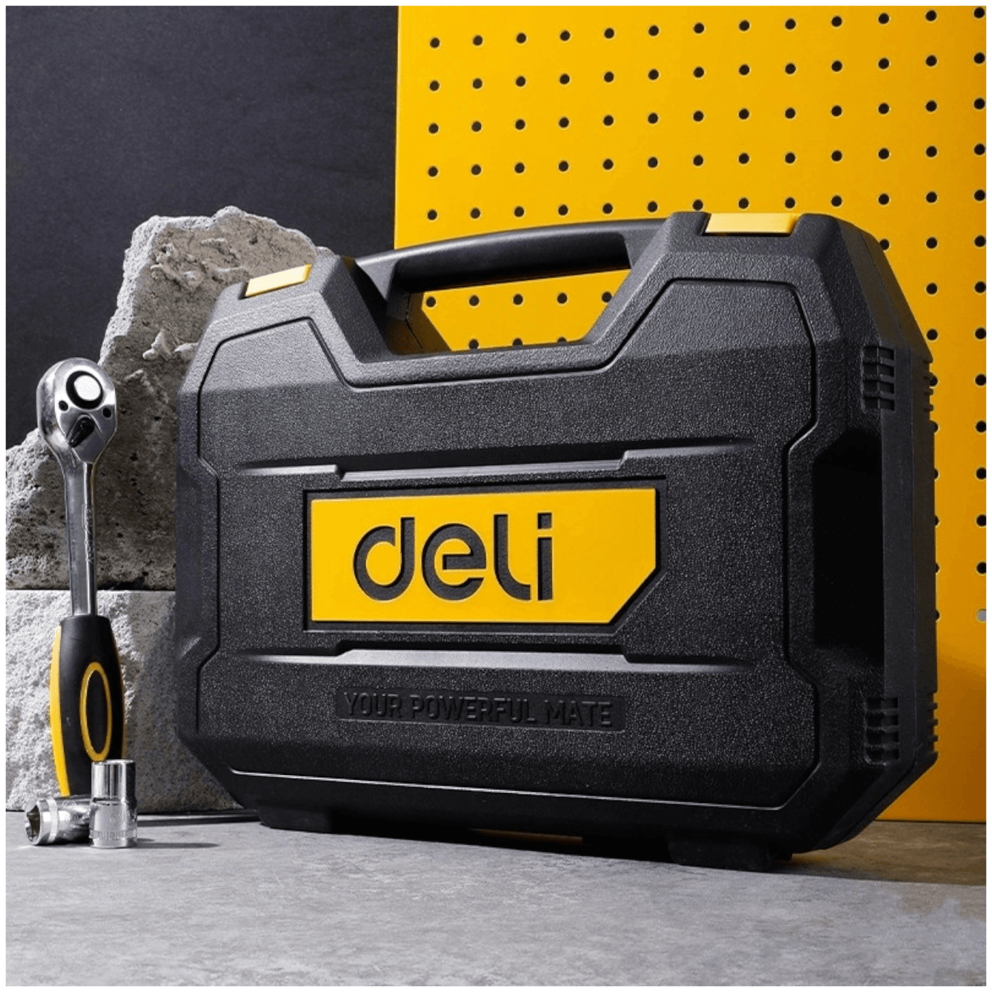 EDL1044 44Pcs 1/2”+1/4” Socket Set Cr-v (DELI) toolkit with case and wrench