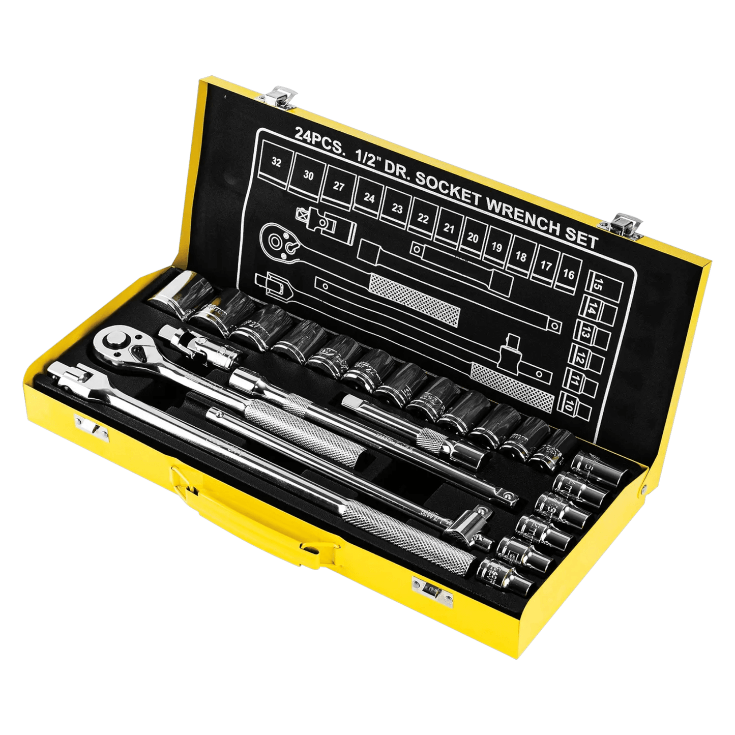 EDL2024T 1/2" 24Pcs Socket Set Cr-v (DELI) professional-grade tool kit in yellow case