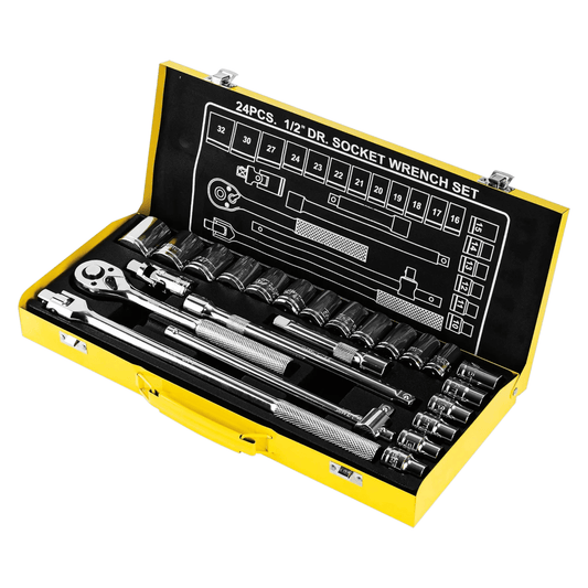 EDL2024T 1/2" 24Pcs Socket Set Cr-v (DELI) professional-grade tool kit in yellow case