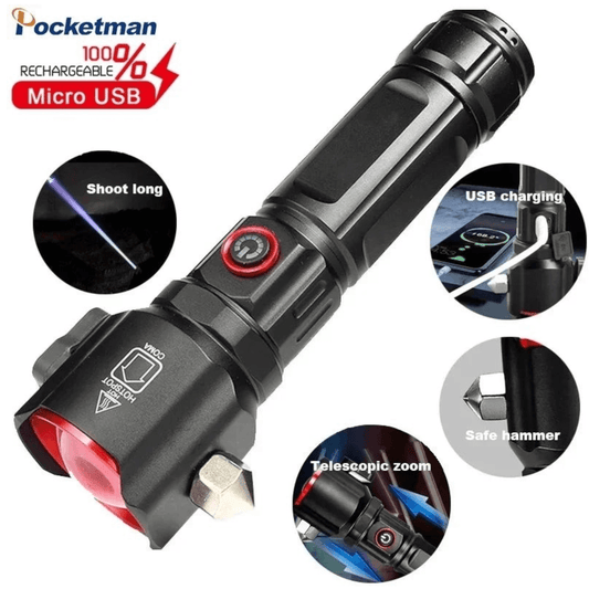 Waterproof Multifunction Laser LED Tactical Flashlight RL-2210 With 1Km Range And Long Lasting Backup Torch With Power Bank 8800mAh