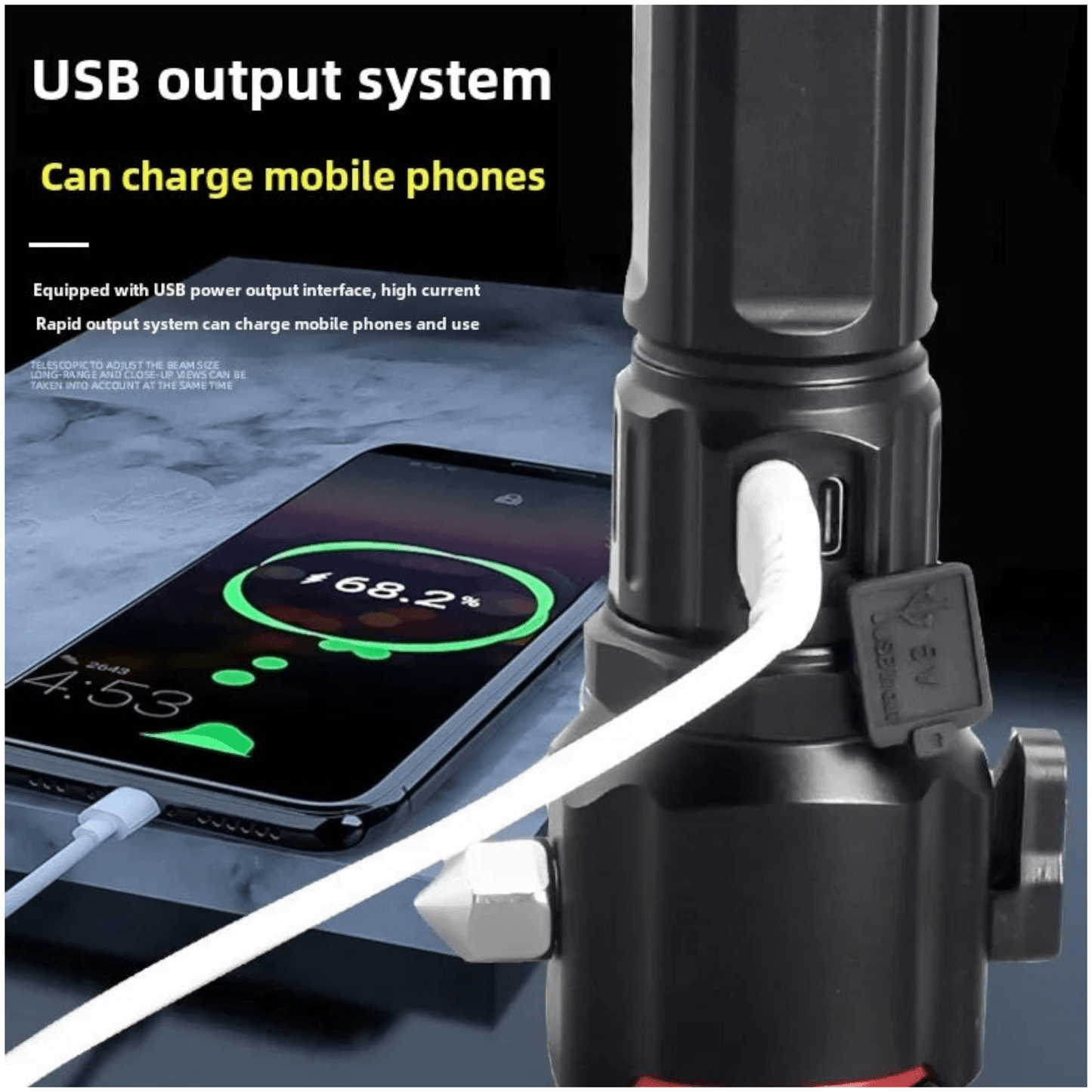 Waterproof Multifunction Laser LED Tactical Flashlight RL-2210 With 1Km Range And Long Lasting Backup Torch With Power Bank 8800mAh Rechargeable Cell Included(TG) charging phone