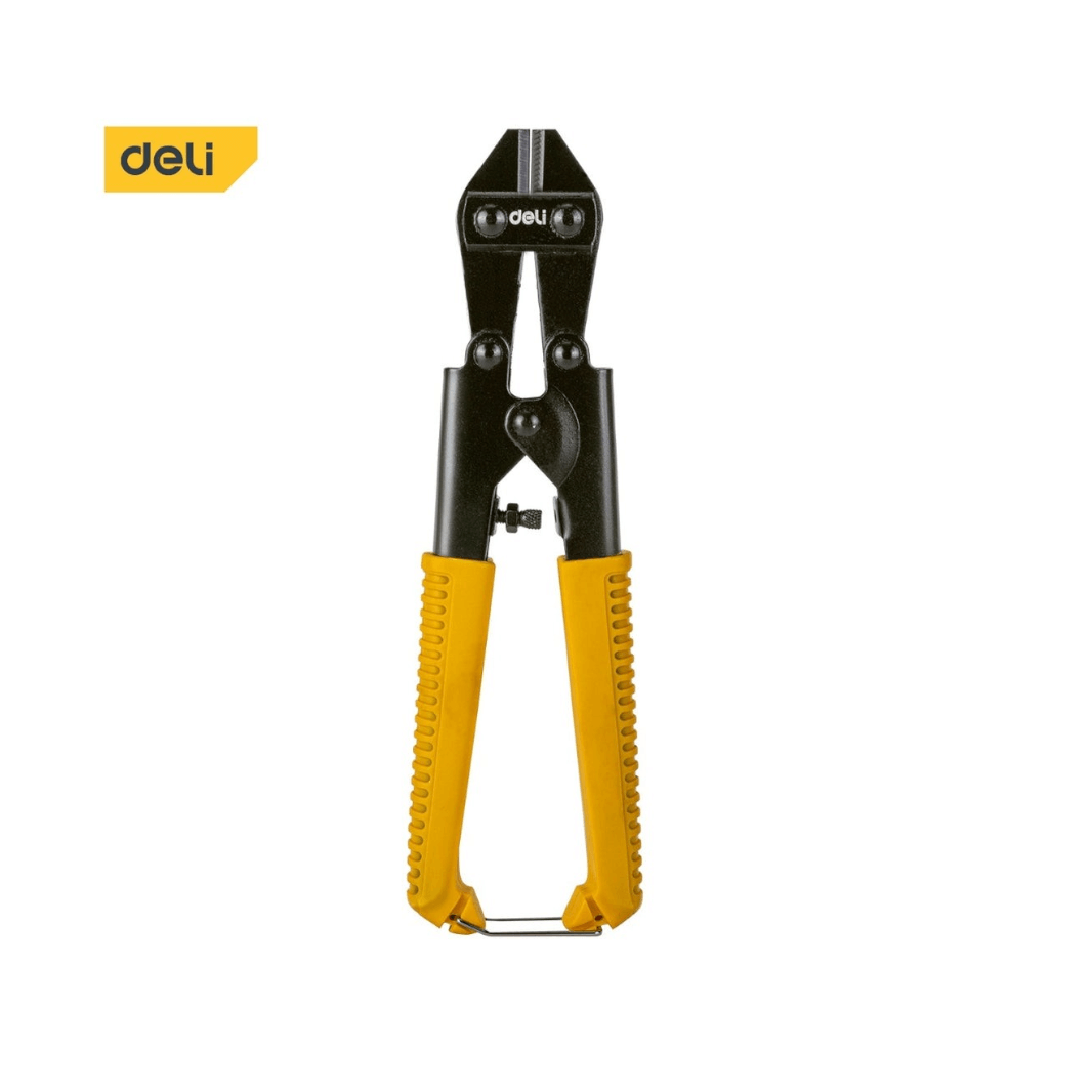 EDL2685C Bolt Cutter 8″ (DELI) with yellow grips and black high-carbon steel jaws, designed for precision and durability.
