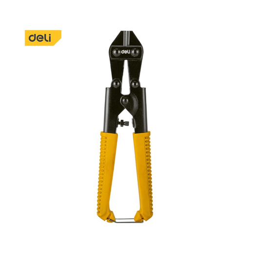 EDL2685C Bolt Cutter 8″ (DELI) with yellow grips and black high-carbon steel jaws, designed for precision and durability.