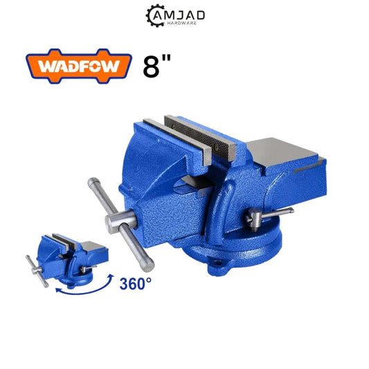 BENCH VICE 8 WBV1A08 (WADFOW) blue bench vice, 360-degree rotating base, professional tool for stable clamping in workshops and garages