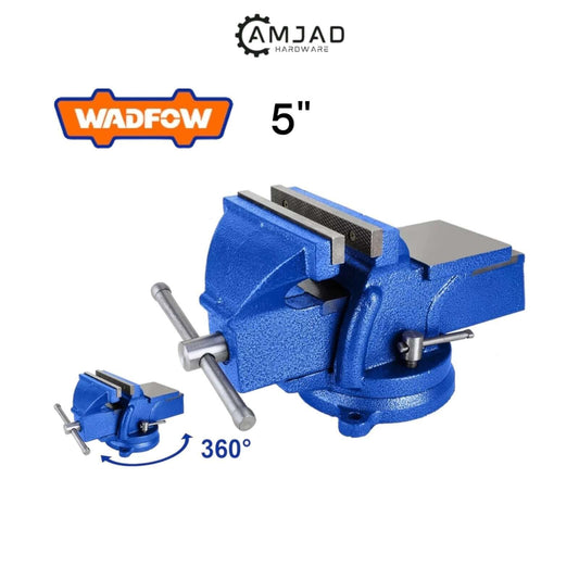 Bench Vice 5 Inch WBV1A05 – WADFOW Heavy Duty Workshop Vice with 360-degree swivel base, ideal for professional and DIY use.