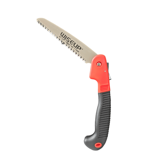 FOLDABLE SAW 7″/180MM 110601 (WISEUP) with high-quality steel blade and secure folding mechanism for cutting wood and branches.