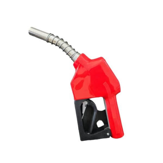 Red AUTOMATIC NOZZLE 3/4″ heavy-duty fuel dispenser with automatic shut-off for commercial, industrial, and agricultural use.