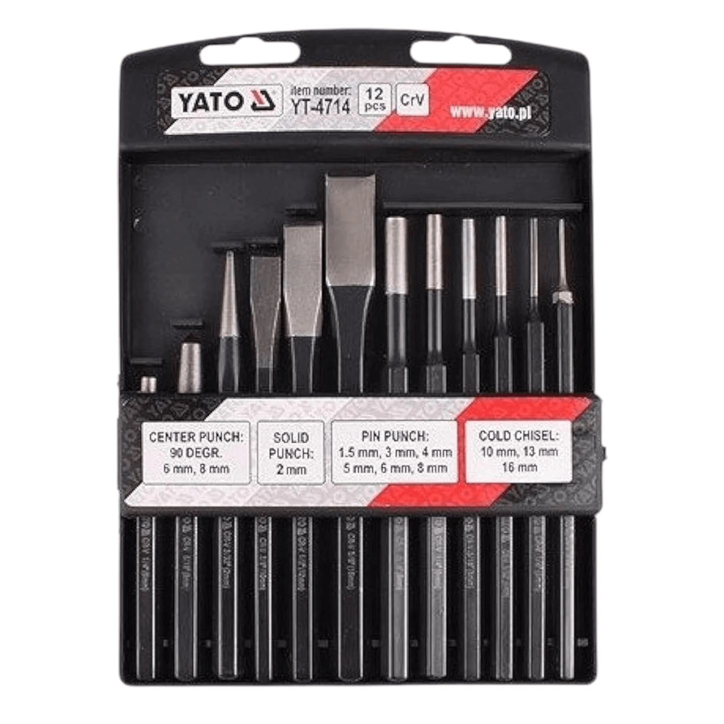 YT-4714 Professional Chisel and Punch Set (YATO) - 12 pcs chrome vanadium steel ideal for mechanics and craftsmen in Pakistan