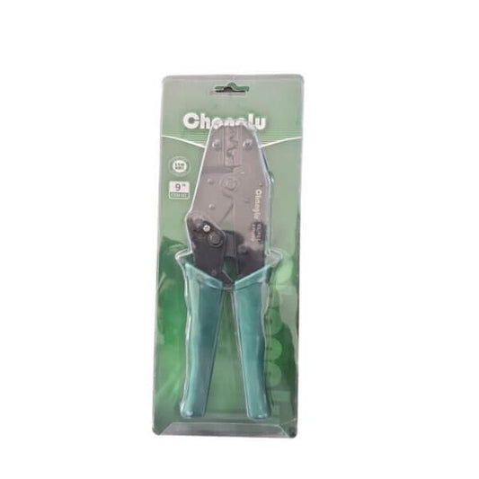RATCHET CRIMPING PLIER 9″ CL6100012 (CHANGLU) in packaging for precise wire and terminal connections.