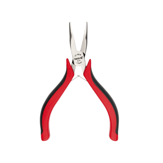 YT-6616 Mini Long Nose Plier (YATO) with ergonomic red and black handle, designed for precision tasks in tight spaces.