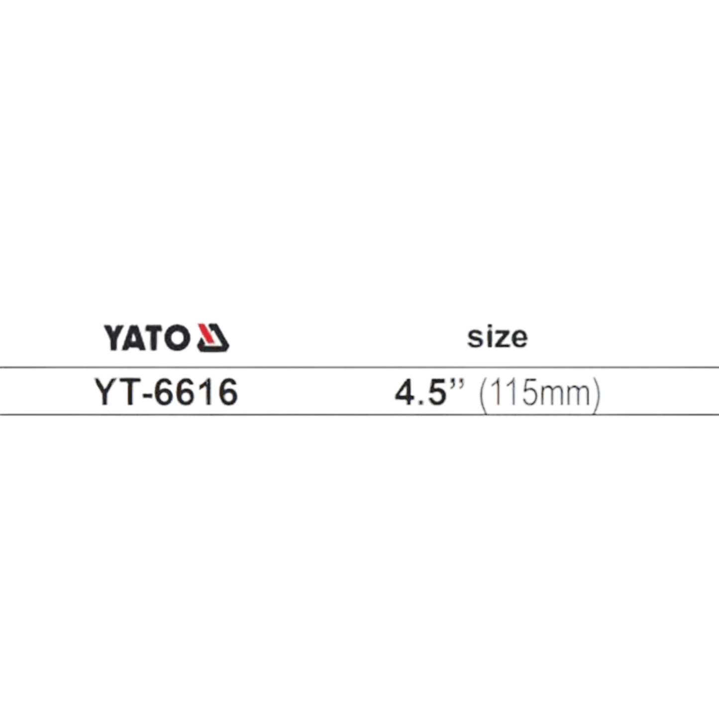 YT-6616 Mini Long Nose Plier (YATO) specification showing 4.5 inch (115mm) size details