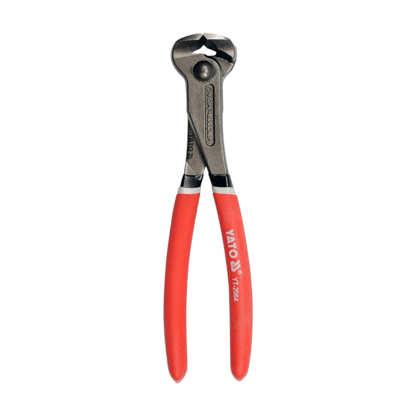 YT-2064 End Cutting Plier 8″ (YATO) with red handles for precision wire and nail cutting, made from durable hardened steel.