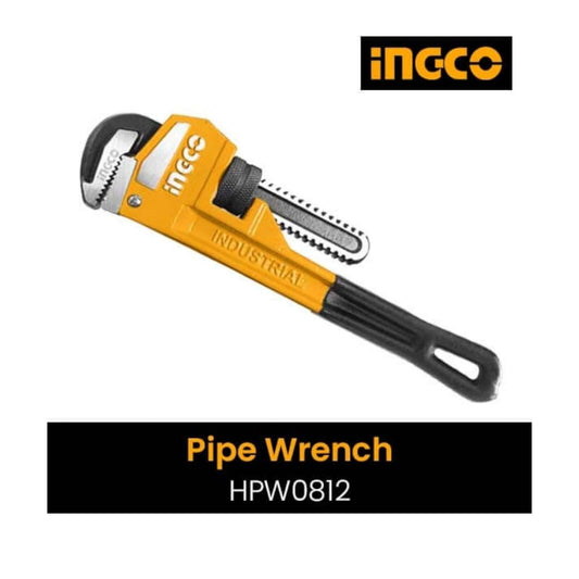 Ingco Pipe Wrench 12″ HPW0812, durable heavy-duty tool for professionals and DIY enthusiasts, featuring high-quality steel construction.