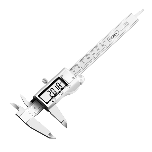 DL91150 Stainless Steel Digital Vernier Caliper 6″ (DELI) for precision measurement, made of high-quality stainless steel, showing digital readout.