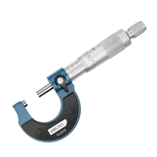 DL9325 Micrometer 0-25mm (DELI) precision measuring tool with range and design for engineering and machining professionals.