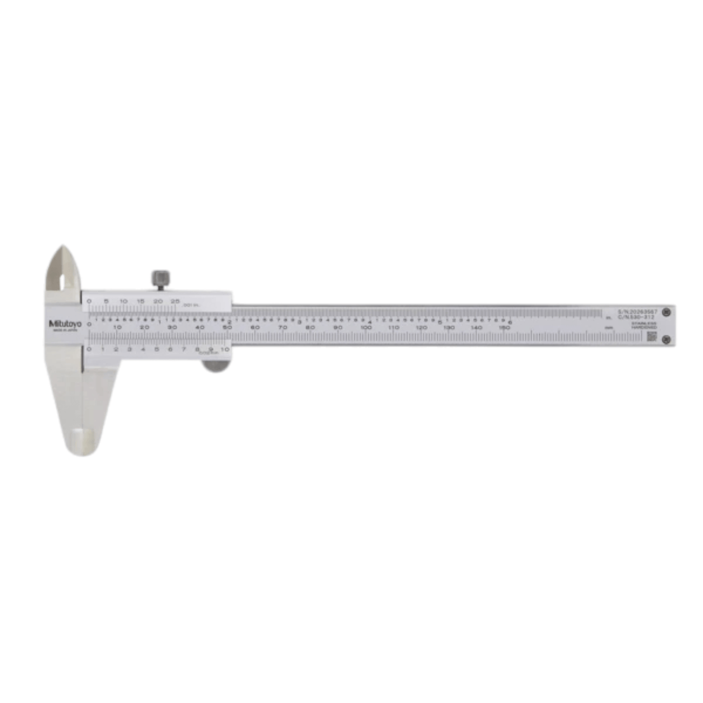 Vernier Caliper 6″ (MITUTOYO), high-precision measuring tool made of stainless steel, used for accurate inner, outer, and depth dimensions.