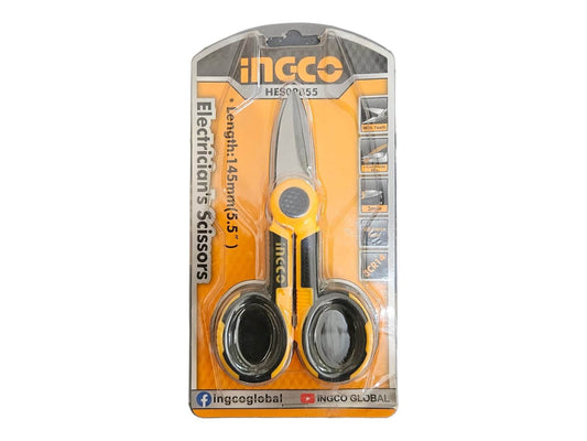 Ingco Electrician’s scissors HES02855 in retail packaging for precise cutting of wires and cables.
