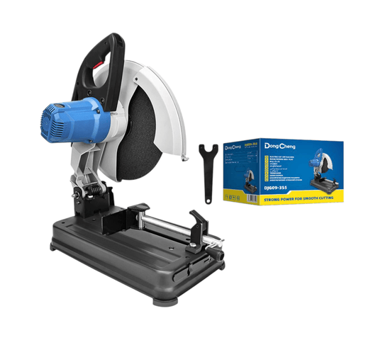 DJ509-355 Cutt off Saw 2600w (DONGCHENG) with ergonomic D-handle and bevel cutting feature, ideal for metal and construction materials.