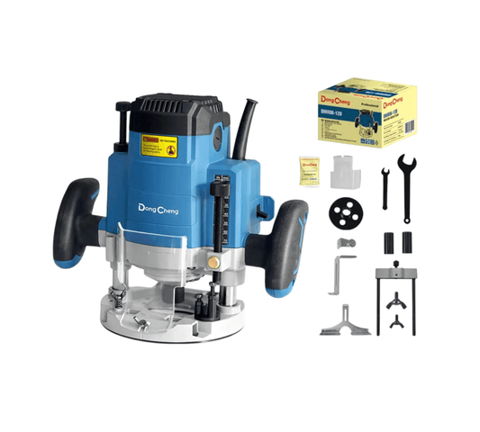 DMR06-12 Wood Router 12mm (DONGCHENG) with accessories for precision woodworking.