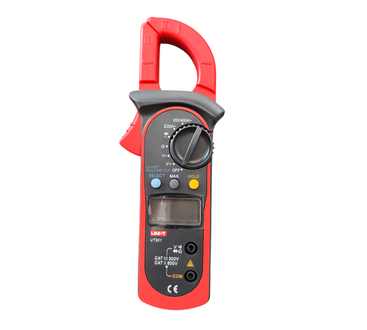 UT201 Digital Clamp Meter (UNI-T) for precise AC/DC voltage and current measurement, ideal for electricians and DIY users