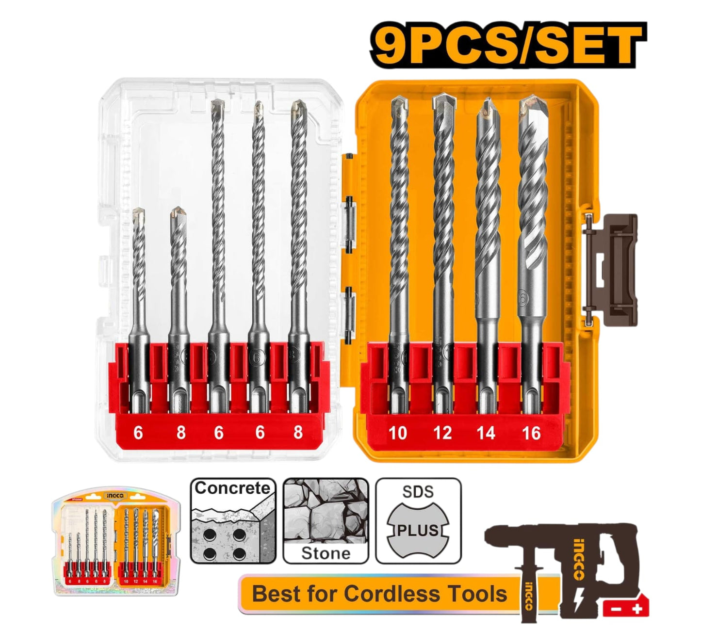 AKDL30906 9PCS SDS PLUS HILTY DRILL BIT INGCO