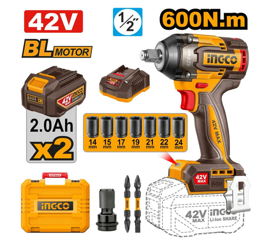 CIWLI42602 Cordless Impact Wrench 42V 1/2" INGCO