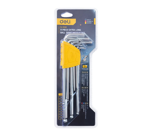 DL3090 9PCS EXTRA LONG BALL POINT HEX KEY SET (DELI)