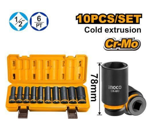 HKISSD12102L Deep Impact Socket Set 10PCS 1/2" DR INGCO